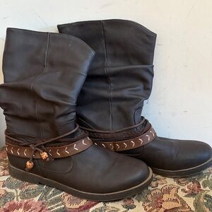 Sugar Dark Brown Slouch Boots with Braided Accents